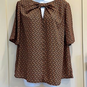 PLEIONE SHORT SLEEVE BLOUSE  LARGE NWT ORANGE GREY AND BLACK